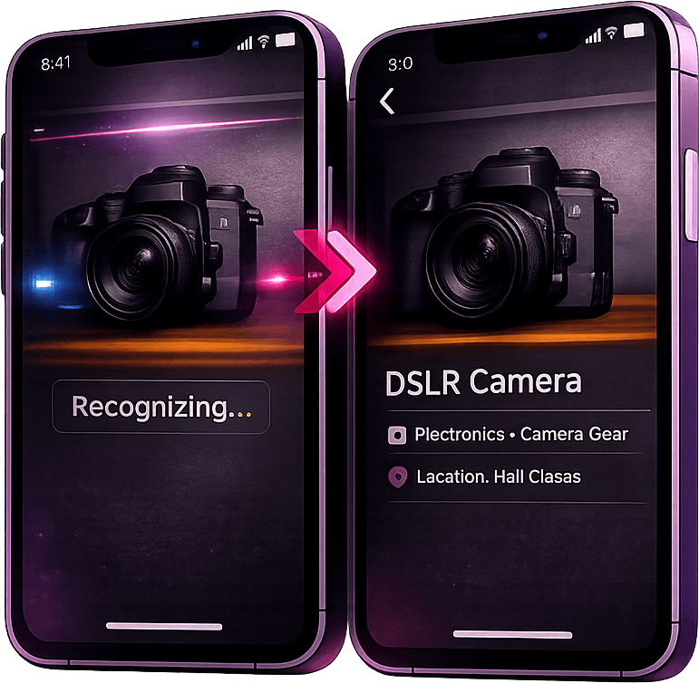 AI recognition flow: snap a photo and get instant item identification